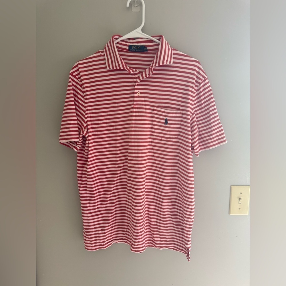 Polo Ralph Lauren Shirt Mens SZ M Striped Red White Short Sleeve Pony Logo